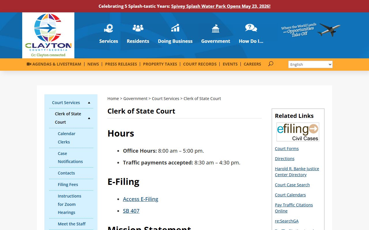 Clayton County Clerk of State Court page