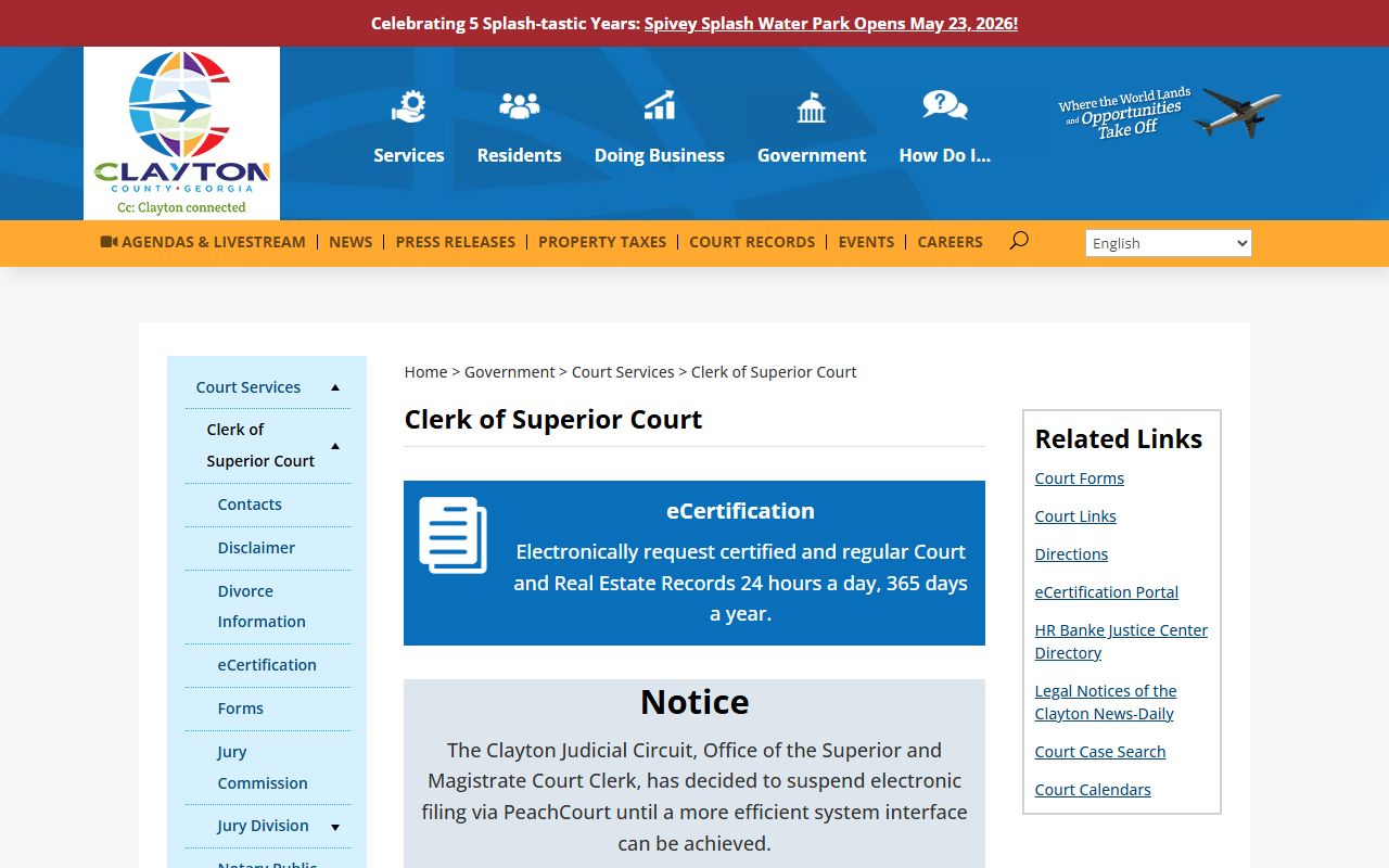 Clayton County Clerk of Superior Court page