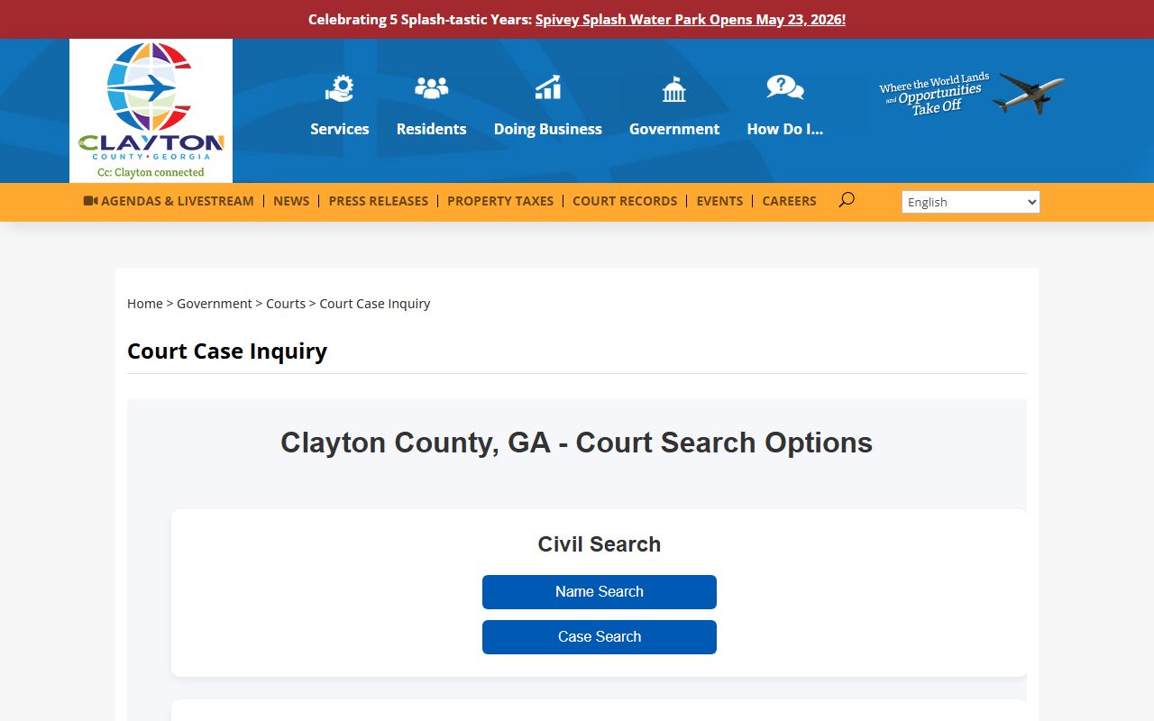 Clayton County link to official Court Case Inquiry system