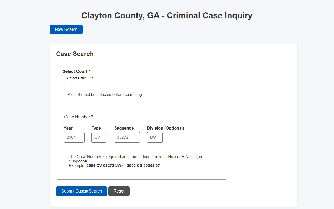 Clayton County criminal case number search form