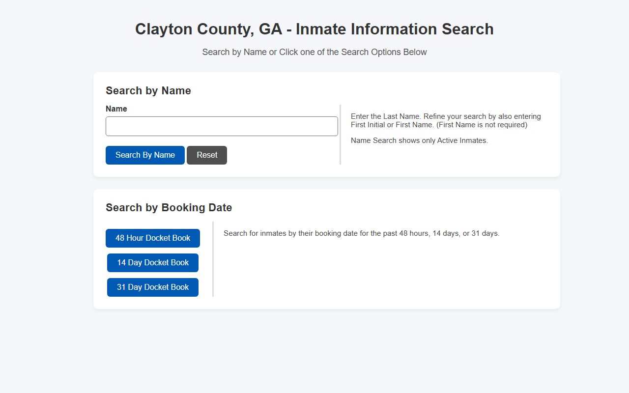 Clayton County official inmate information search