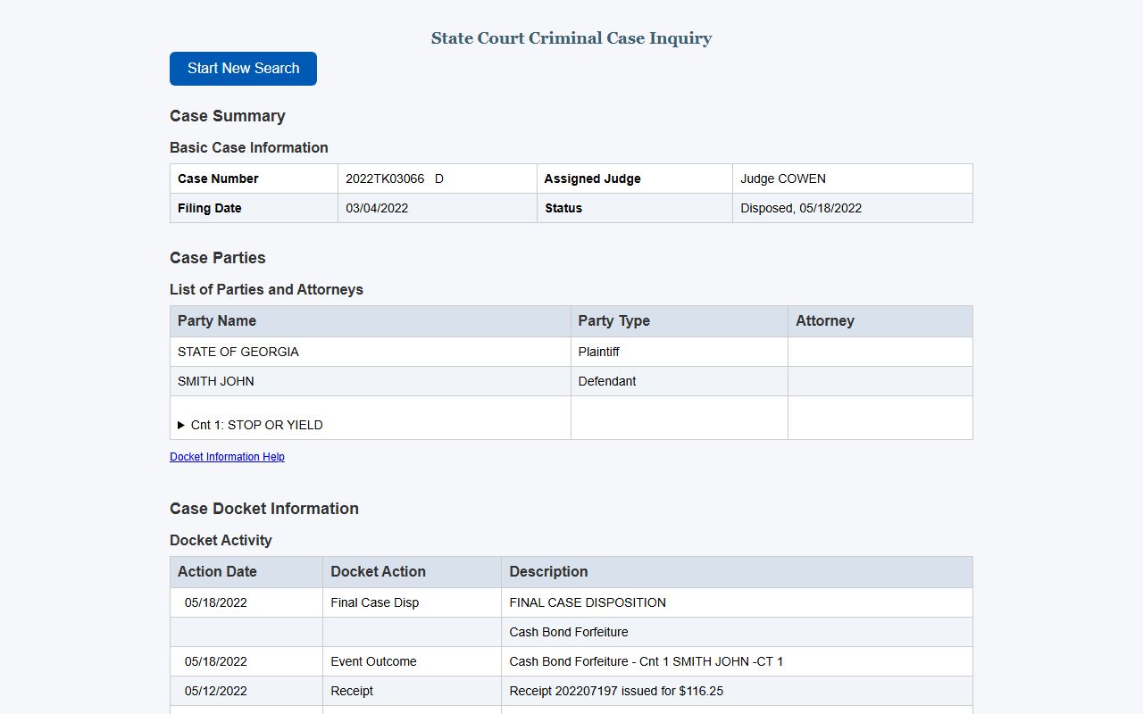 Sample Clayton County criminal traffic case