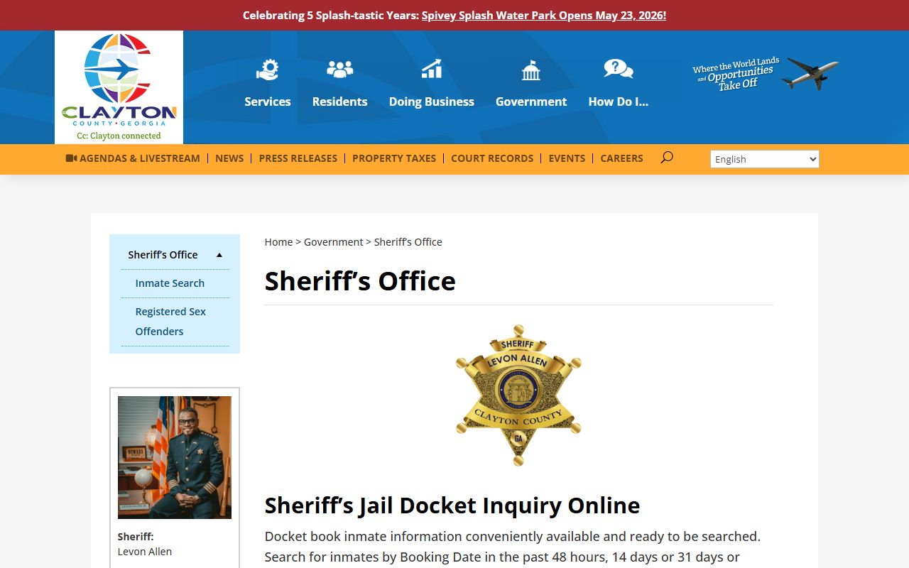 Clayton County Sheriff's Office page naming Sheriff Levon Allen